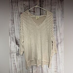 Striped Long Sleeve Top - Cream and Brown